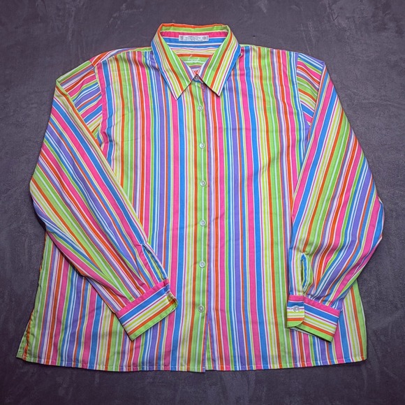 Foxcroft Tops - Foxcroft Button Down Shirt Womens 14W Multicolor Rainbow Stripe Wrinkle Free